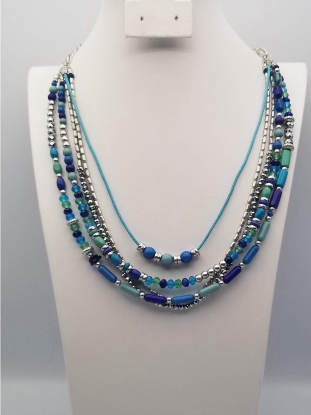Multi-Strand Blue & Teal Beaded Necklace - Women Jewelry